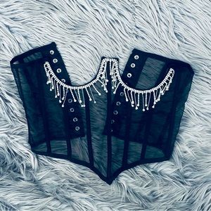 Corset Bewel Underwire Small Strip Stripper Dancer Show Gems sexy lace black